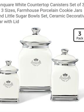 Fanquare White Ceramic Canister Set with Silver Accents - 3 Piece